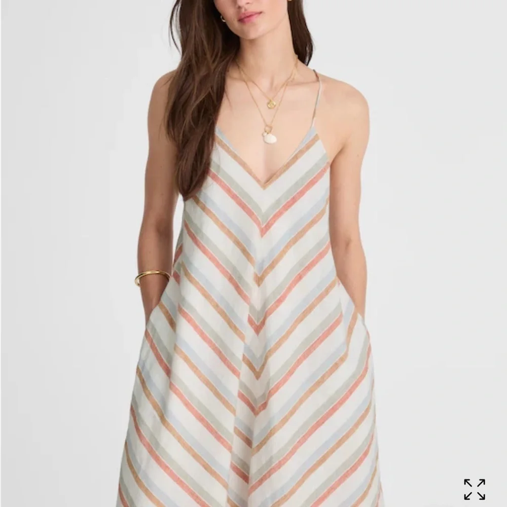 Madewell Striped V-Neck Midi Dress in 100% Linen